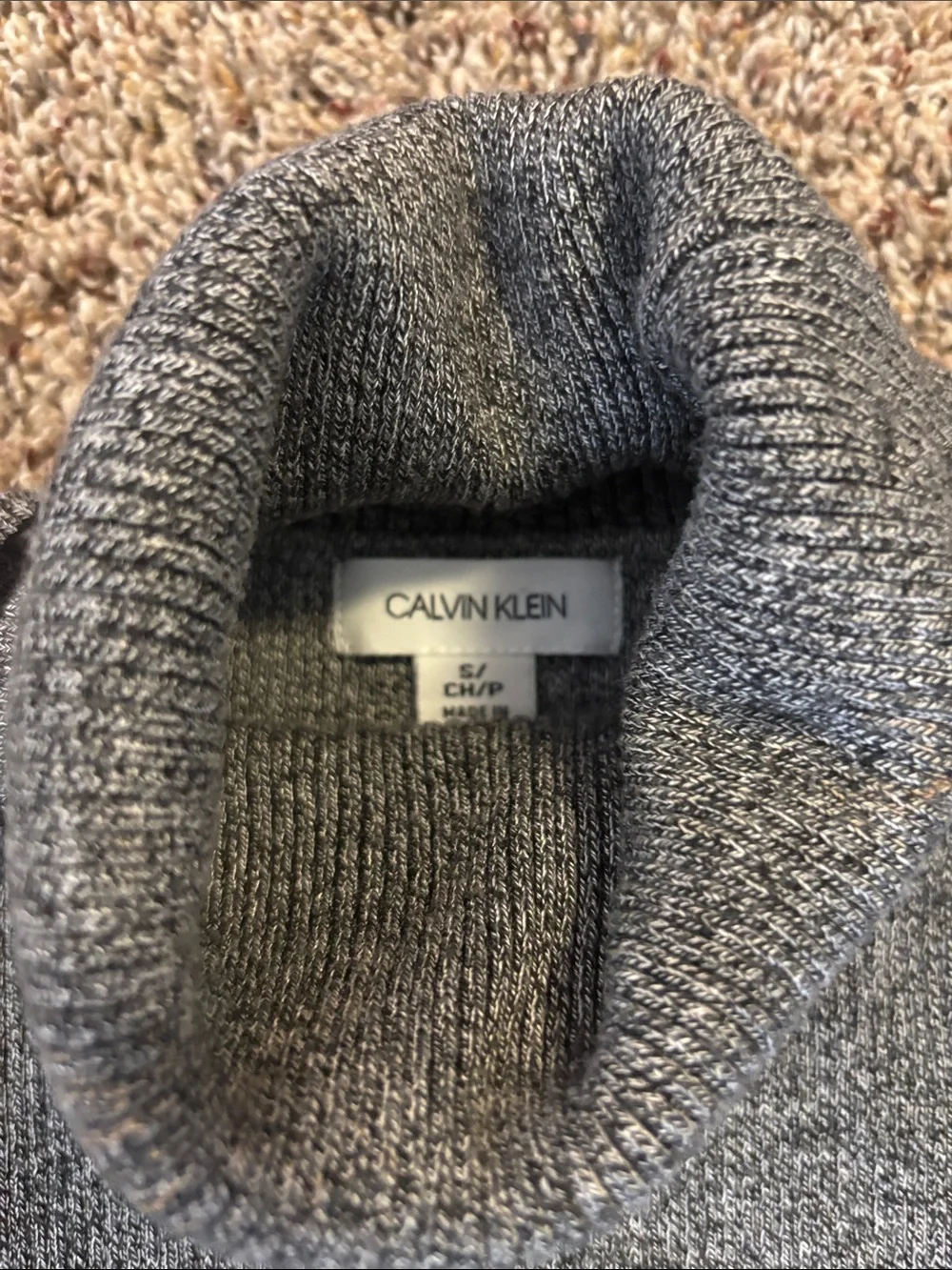 Calvin Klein Heather Gray Turtleneck Sweater with Black Trim